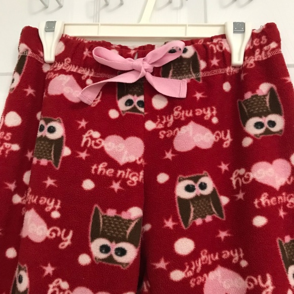 LA SENZA Girl Pajama Bottoms Owl Heart Red Pink White Brown - Picture 2 of 10